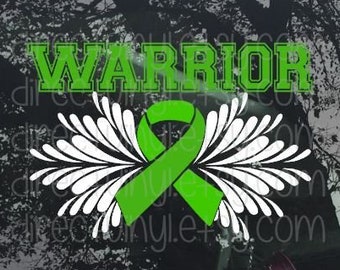 Green Awareness Ribbon Warrior Design Window Decal (cerebral palsy, brain injury, celiac disease, lyme disease)