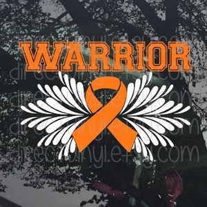 Orange Awareness Ribbon Warrior Window Decal Kidney Cancer, Kidney Disease, Leukemia, Melanoma, Multiple Sclerosis, Skin Cancer image 1