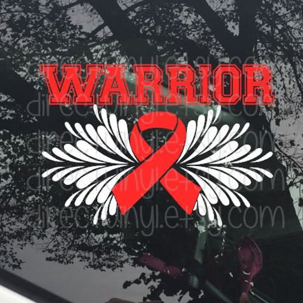 Red Awareness Ribbon Warrior Design Window Decal (EB, AIDS, CHD, Aplastic Anemia, Cardiovascular Disease, Evans Syndrome, Heart Disease