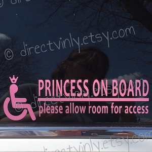 Princess On Board Wheelchair Access Window Decal (you choose color)