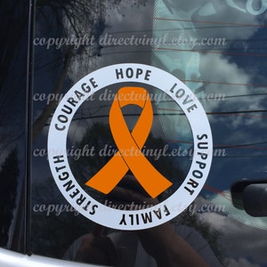 Orange Awareness Ribbon Text Circle Window Decal (Kidney Cancer, Kidney Disease, Leukemia, Melanoma, Multiple Sclerosis, Skin Cancer)