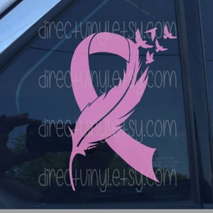 Pink  Awareness Ribbon Feather Window Decal Breast Cancer