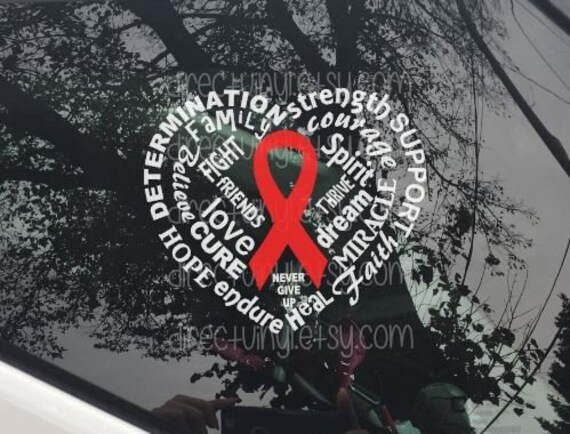 Red Awareness Ribbon With Words Forming Heart Decal Eb Aids Etsy