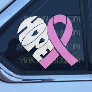 Pink Awareness Ribbon Hope Heart Window Decal (Breast Cancer)