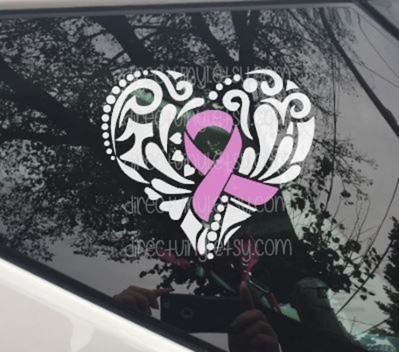 Pink Breast Cancer Awareness Ribbon Tribal Heart Window Decal image 1