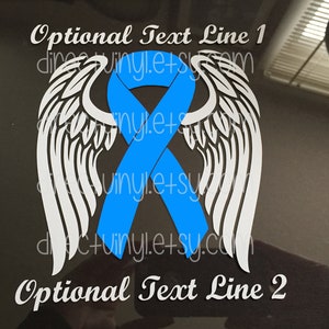 May include: A blue ribbon with white angel wings, with the text "Optional Text Line 1" and "Optional Text Line 2" below.