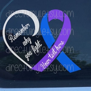 Blue And Purple Awareness Ribbon Fight Heart Window Decal (Pediatric Stroke, Rheumatoid Arthritis, Juvenile Arthritis))