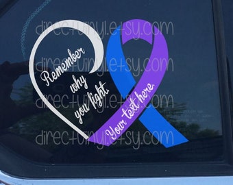 Blue And Purple Awareness Ribbon Fight Heart Window Decal (Pediatric Stroke, Rheumatoid Arthritis, Juvenile Arthritis))
