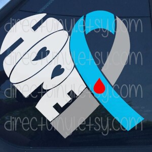 Grey and Light Blue Awareness Ribbon Hope Heart Window Decal (Type 1 Diabetes)
