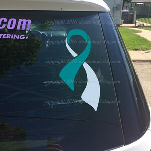 Teal And WHite Awareness Ribbon XLarge Window Decal (Cervical Cancer)