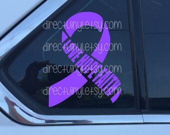 Personalized Purple Ribbon Text Decal- You Choose Text (Epilepsy, Lupus, Cystic Fibrosis, Rett Syndrome, Craniosynostosis, Fibromyalgia)