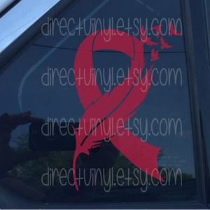 Burgundy Awareness Ribbon Feather Window Decal  (Brain Aneurysm, Multiple Myeloma, Sickle Cell Anemia, Williams Sydrome)