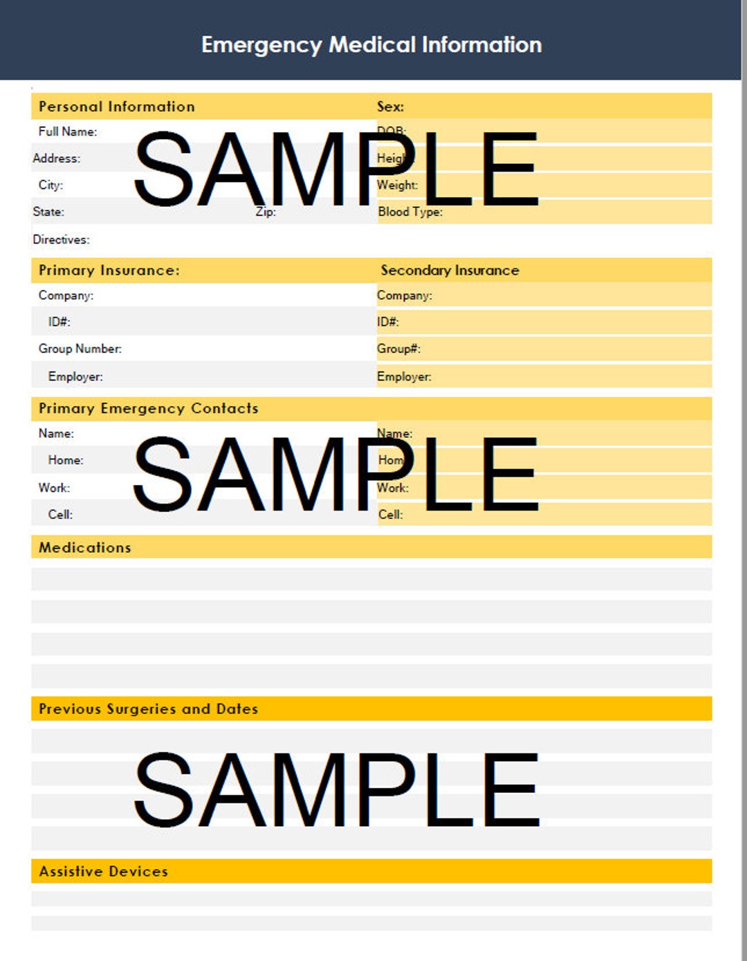 Medical Information Printable (PDF ONLY) - Etsy