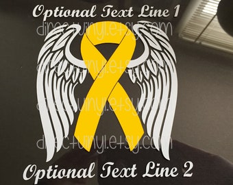 Yellow Awareness Ribbon Angel Wings Window Decal (Spina Bifida, Adenosarcoma, Ewings Sarcoma, Liver Cancer, Liver Disease, Endometriosis