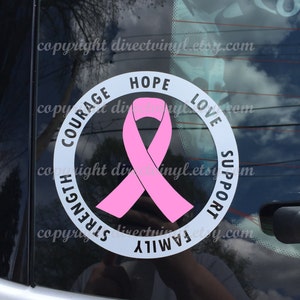 Pink Awareness Ribbon Text Circle Window Decal (Breast Cancer)