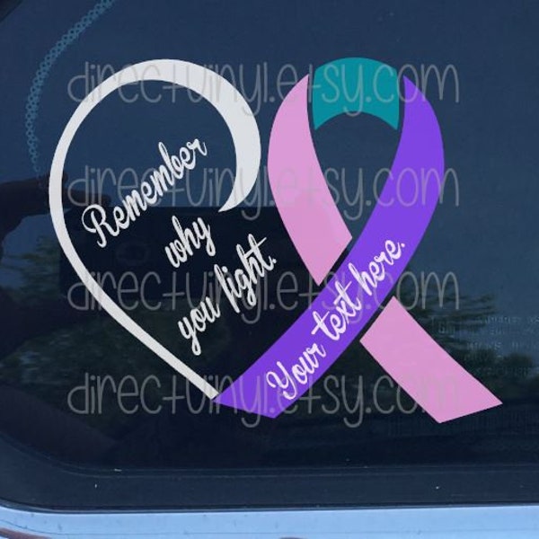 Pink/Purple/Teal Awareness Ribbon Fight Heart Scroll Design Window Decal  Thyroid Cancer