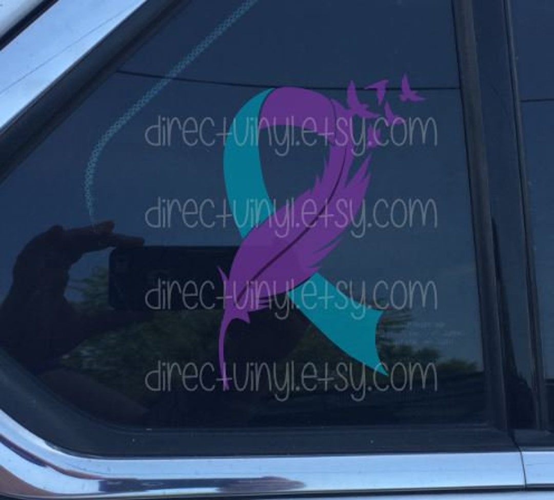 Purple and Teal Awareness Ribbon Feather Window Decal (suicide ...