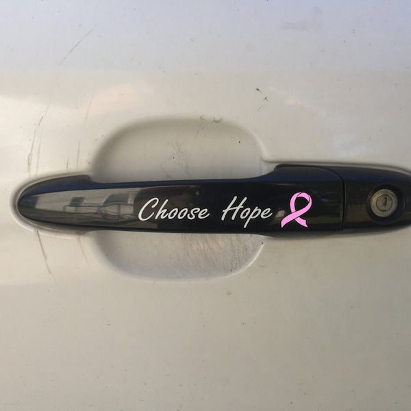 Pink Awareness Ribbon Door Handle Decal (Breast Cancer)