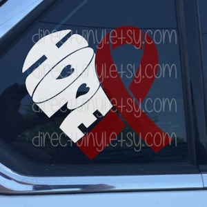 Burgundy Ribbon Hope Heart Window Decal (Brain Aneurysm, Multiple Myeloma, Sickle Cell Anemia, Williams Sydrome)