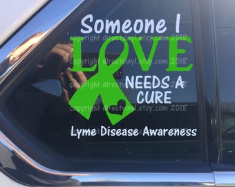 Green Awareness Ribbon Cure Vinyl Window Decal (cerebral palsy, brain injury, celiac disease, lyme disease)