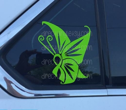 Green Awareness Ribbon Butterfly Design Window Decal (cerebral palsy, brain injury, celiac disease, lyme disease)