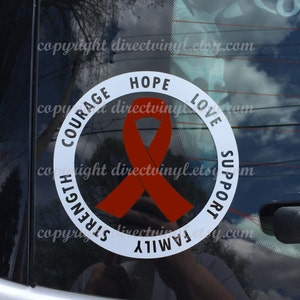 Burgundy Awareness Ribbon Text Circle Window Decal (Brain Aneurysm, Multiple Myeloma, Sickle Cell Anemia, Williams Sydrome)