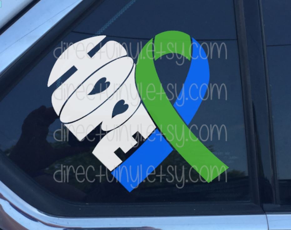 Blue and Green Awareness Ribbon Hope Heart Decal