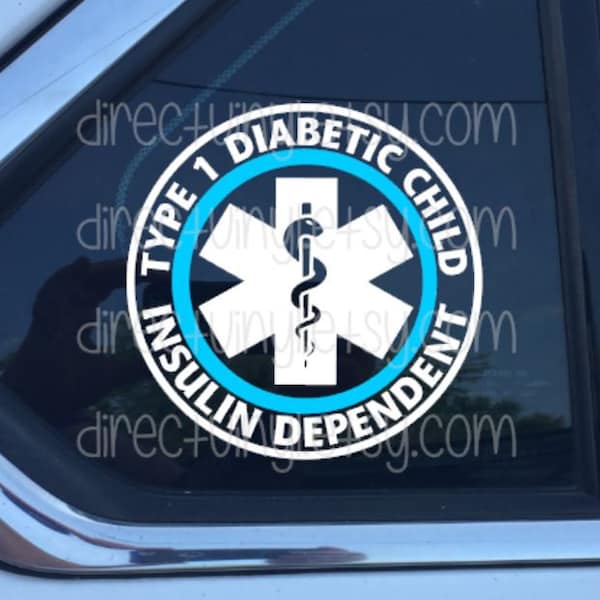 Type 1 Diabetic Child Medical Alert Vinyl Car Window Decal