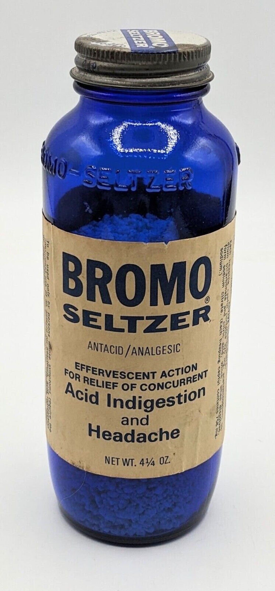 Vintage Bromoseltzer Antacid Blue Cobalt Bottle 4.5 Oz Size Etsy