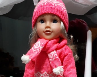 Digital Download 18" Doll Machine knitting pattern download. Fits American Girl / Designafriends etc . Sweater, hat scarf and boot toppers