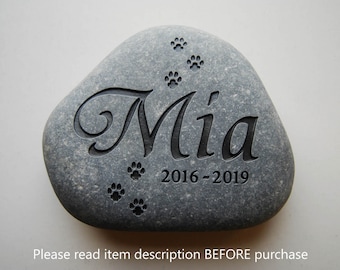 Engraved Pet Memorial Stone: Rustic Garden Stone with Paw Prints