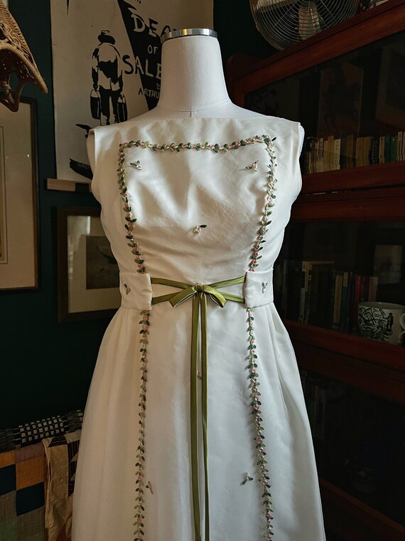 Handmade Ivory Empire Waist Maxi Dress with Pink … - image 2