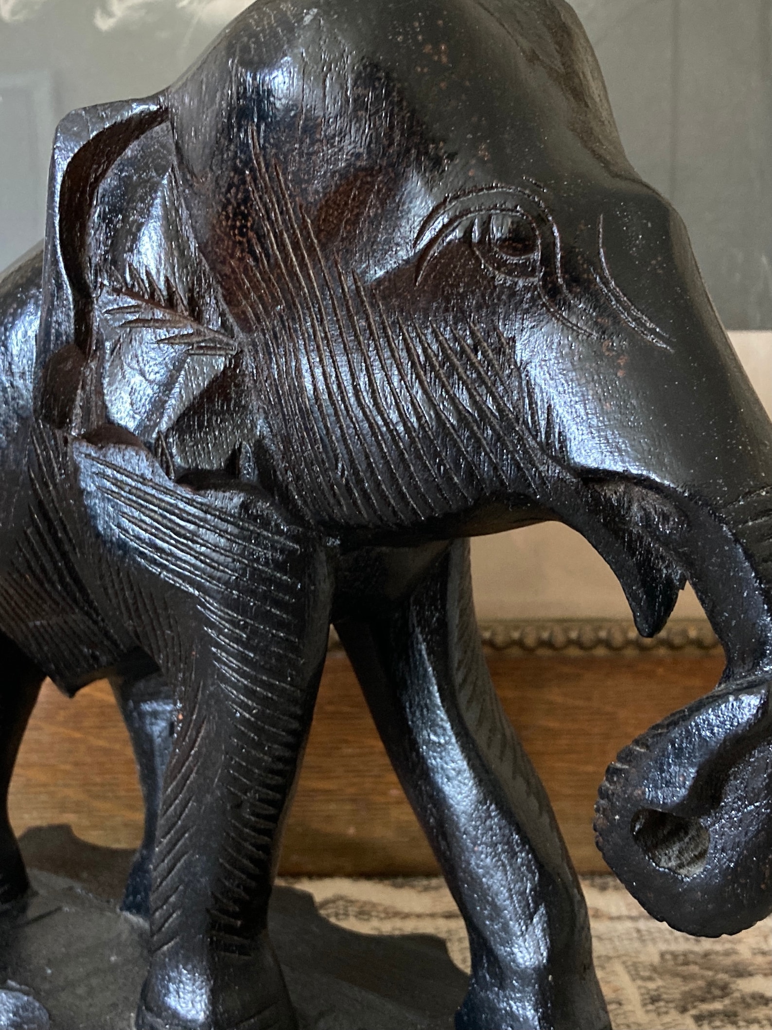 Handcarved Wooden Elephant Statue Ebony Wood Stain Etsy