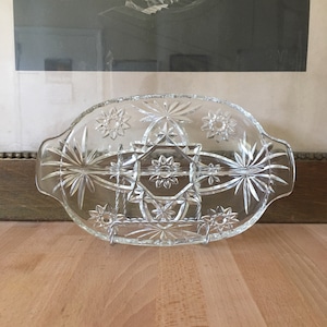 Anchor Hocking 2-Part Cut Glass Relish Dish | Prescut Glass | Vintage | 1960s