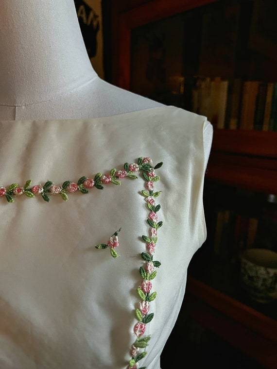 Handmade Ivory Empire Waist Maxi Dress with Pink … - image 3
