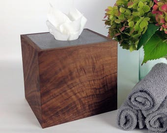 Tissue Box Cover Wood / Concrete Tissue Box Cover / Square Kleenex Box Cover / Tissue Box Holder Wood / Elegant Bathroom / Kleenex Holder