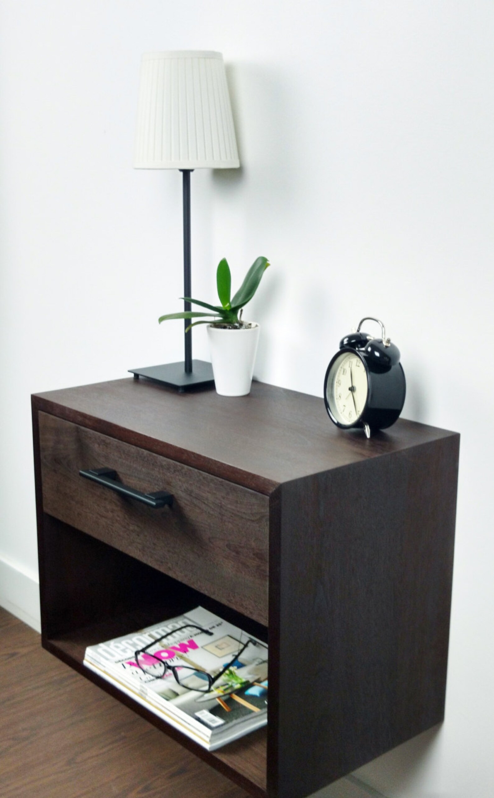 Walnut Floating Nightstand Nightstand with Drawer Nightstand Etsy