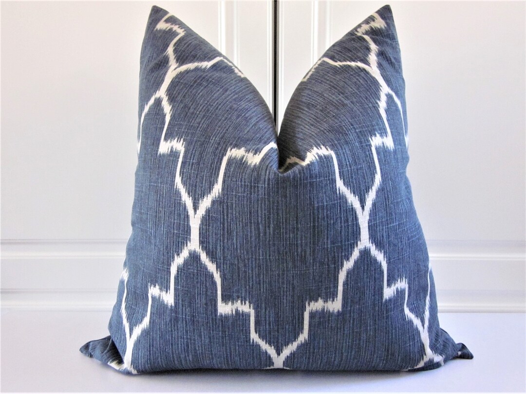 Moroccan Decorative Pillow Cover Denim Blue and Oatmeal Etsy