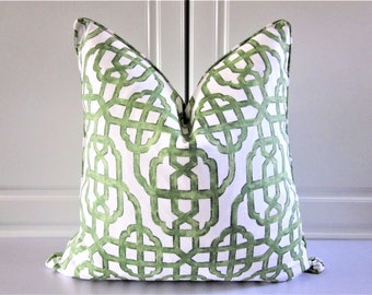 Imperial Lattice Decorative Pillow Cover-Jade Green-Asian Trellis Geometric-18x18, 20x20, 22x22-Both Sides!