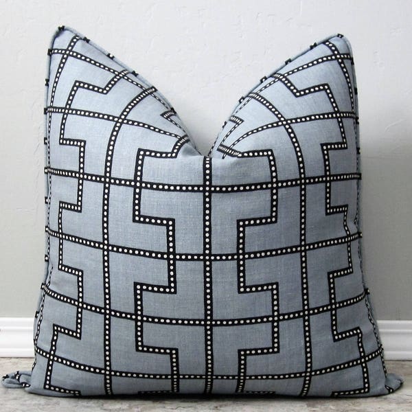 Schumacher Bleecker Decorative Pillow Cover-Twilight Geometric Grey Linen-18x18-Last One!