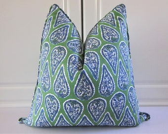 Kelly Green Decorative Pillow Cover-Teardrop Designs in Kelly Green and Cobalt Blue-18x18, 20x20, 22x22