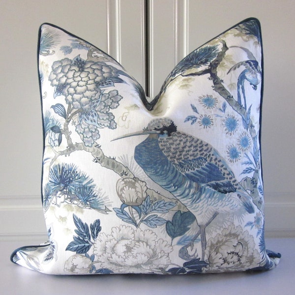 Scalamandre Decorative Pillow Cover-Shenyang in Porcelain Blue-Asian Floral-18x18, 20x20-Both Sides!