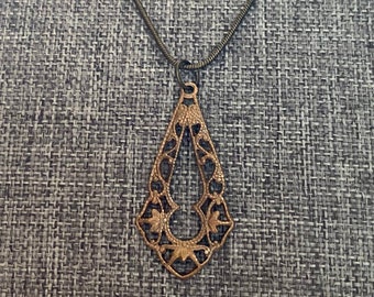 Bronze Filigree Pendant - Teardrop Pendant - Bronze Necklace