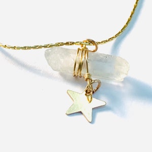 Crystal Necklace- Gold Star - Clear Quartz Pendant - Celestial Jewelry- Gold Necklace