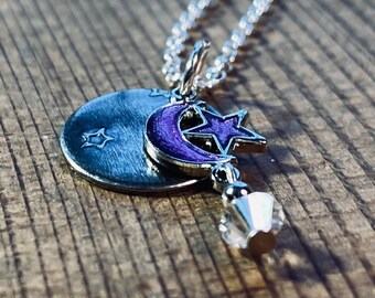 Dainty Sterling Silver Moon & Star Charm Necklace