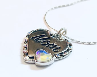 Crystal Heart Necklace - Mom Necklace - Swarovski Crystal Necklace - Crystal Heart Pendant - Love - Sterling Silver Jewelry