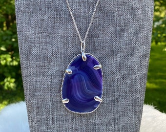 Purple Agate Slice Necklace: Natural Geode Stone, Boho Jewelry