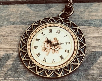 Clock Necklace- Watch Necklace - Vintage Inspired Jewelry - JustBeadItByDrue