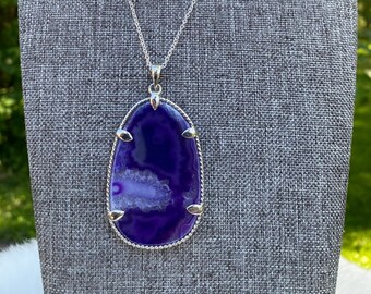 Purple Agate Slice Necklace: Natural Geode Stone, Boho Jewelry
