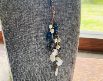 Beaded Pendant Tassel Necklace -  Long Boho Chic Style - Bronze Chain - Handmade Jewelry for Her